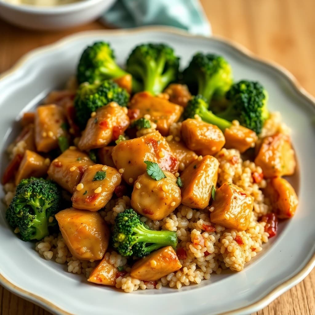 Sizzling Garlic Ginger Stir-Fry with Quinoa and Roasted Broccoli