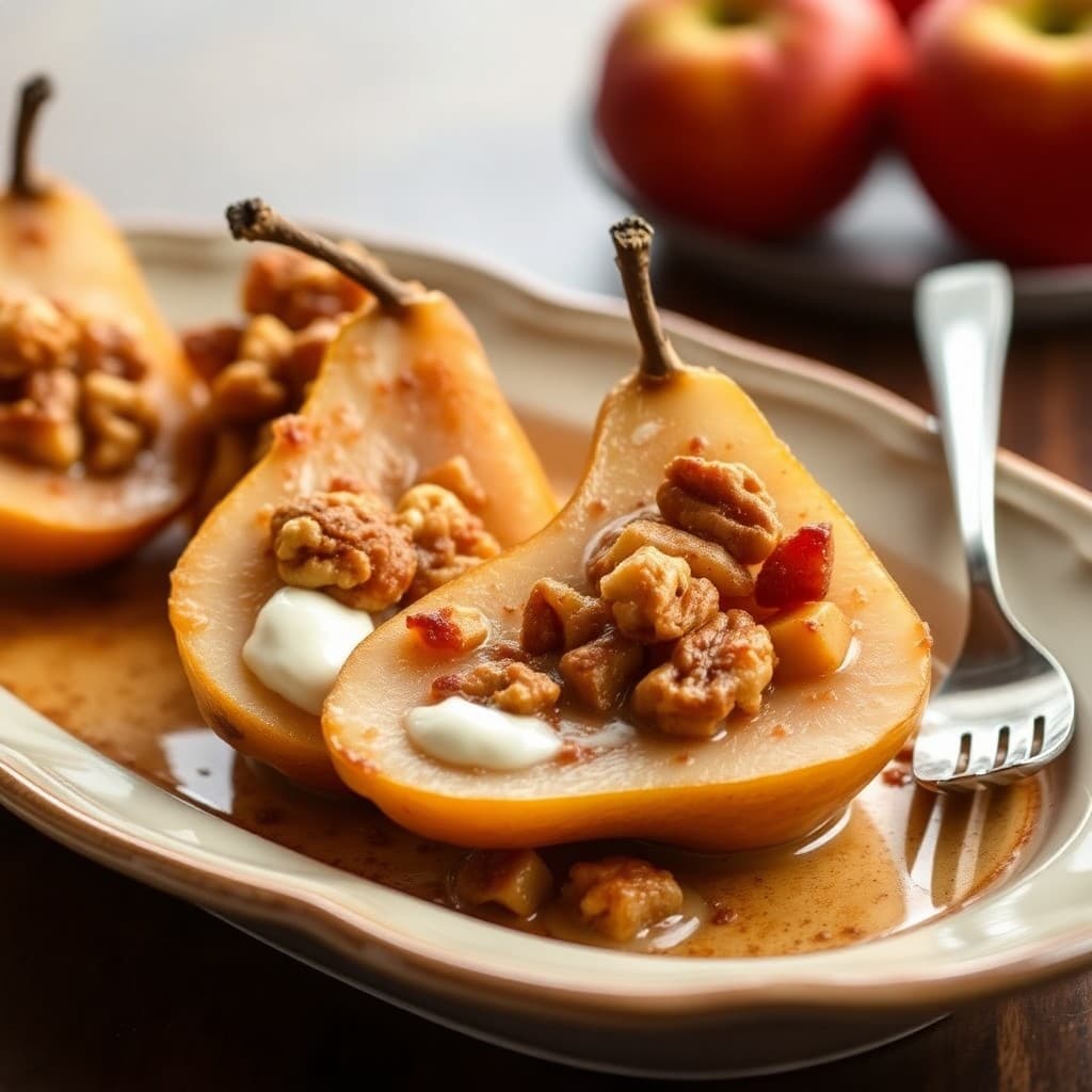 Baked Cinnamon Apple Stuffed Pears