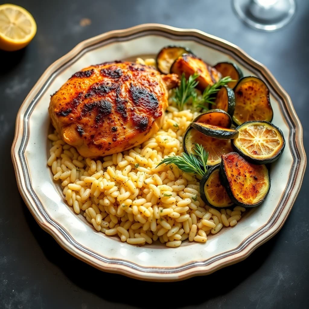 Italian Herb-Roasted Chicken with Creamy Lemon Orzo & Charred Zucchini