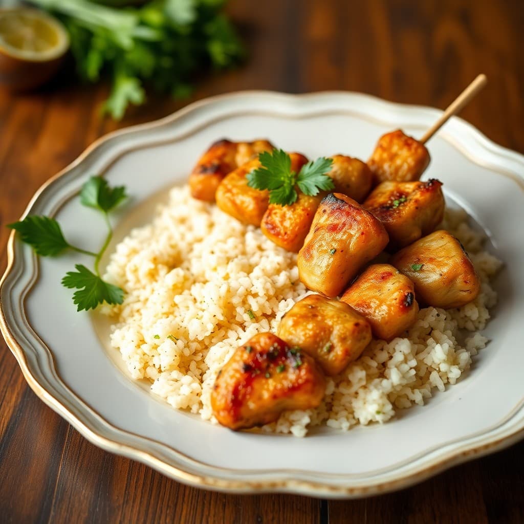 Lemongrass Chicken Skewers with Coconut Rice