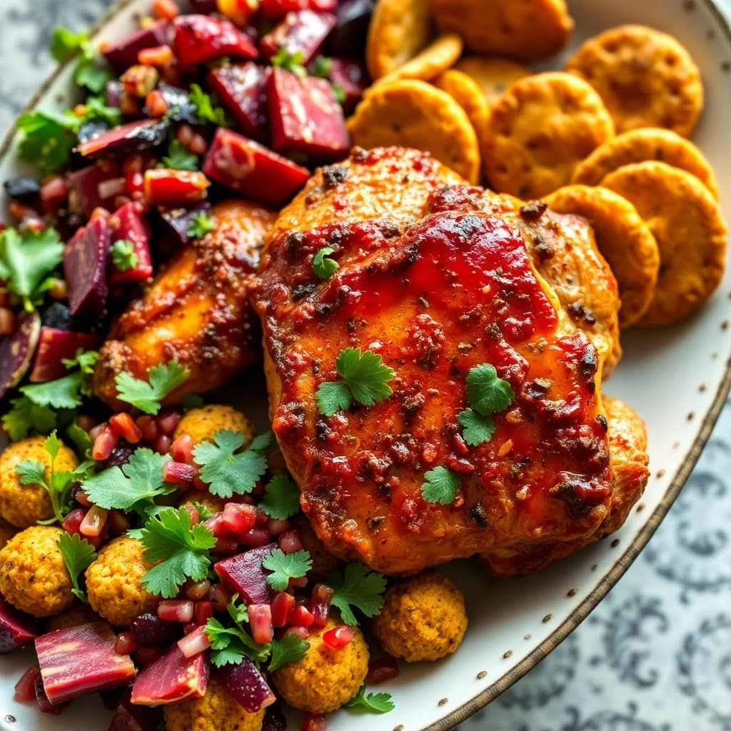 Harissa-Roasted Chicken with Crispy Falafel & Charred Beet Fattoush