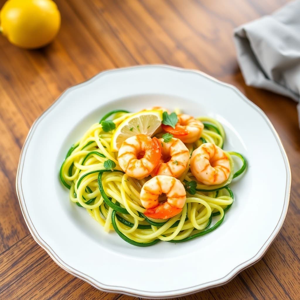 Sizzling Lemon-Garlic Shrimp Zoodle Bowl