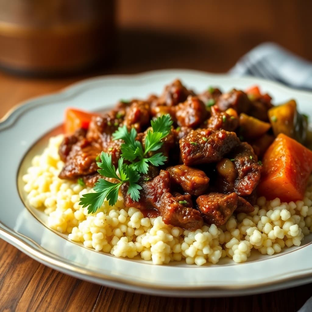 Moroccan Beef Tagine with Couscous and Roasted Vegetables