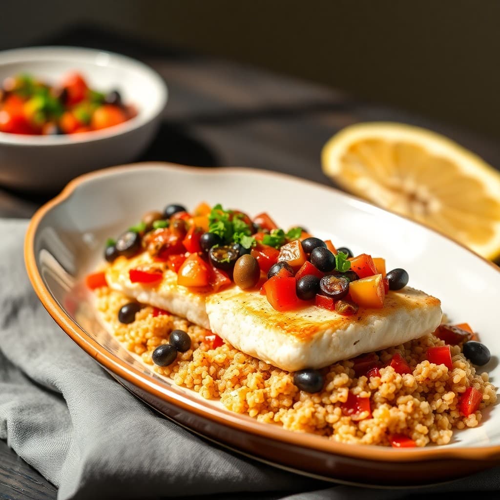 Mediterranean Baked Cod with Tomato and Olive Relish