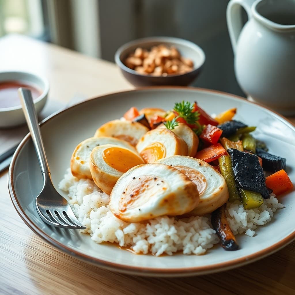 Japanese Tamagoyaki & Miso-Glazed Vegetable Breakfast Plate