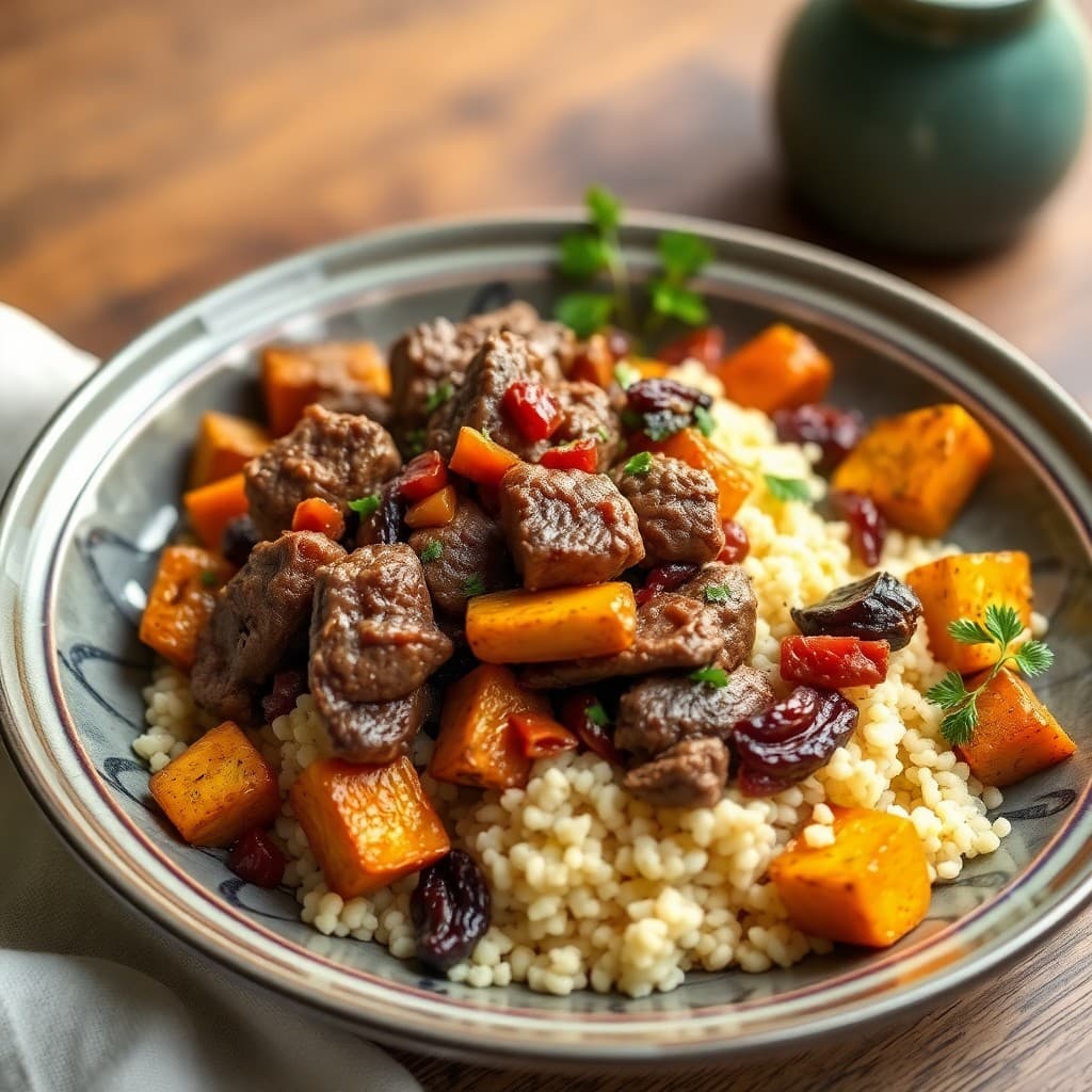 Moroccan Lamb Tagine with Couscous and Roasted Vegetables