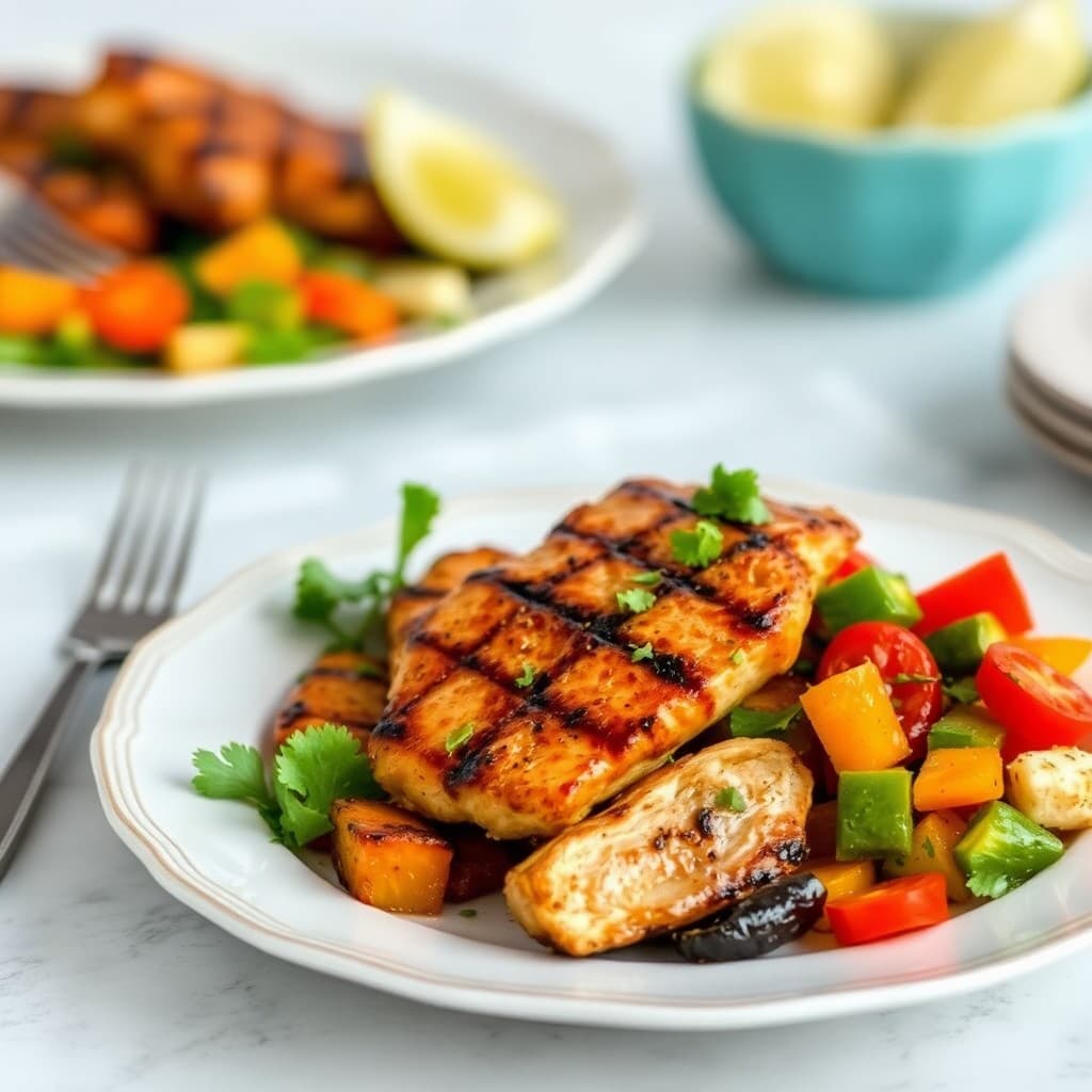 Grilled Chili-Lime Chicken Fajitas with Roasted Vegetable Salad