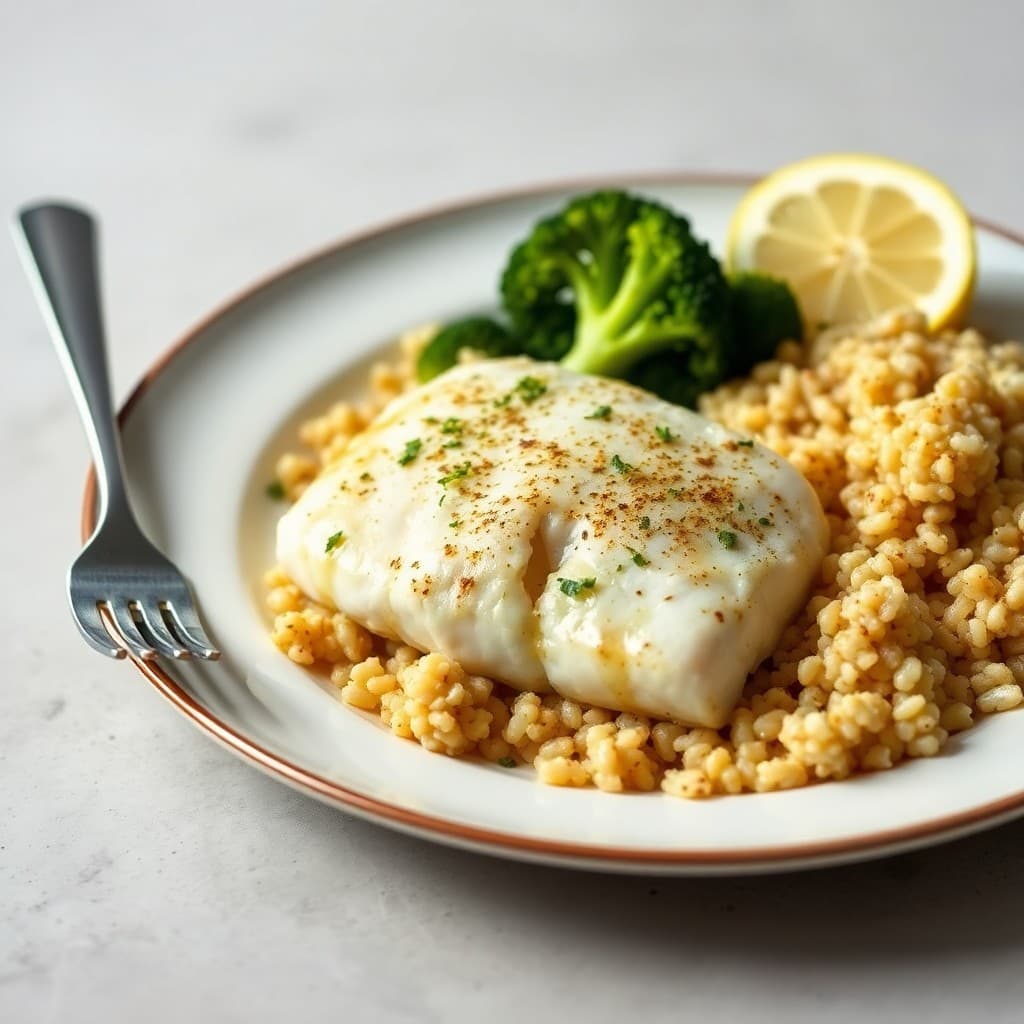 Lemon-Garlic Baked Cod with Roasted Broccoli & Quinoa