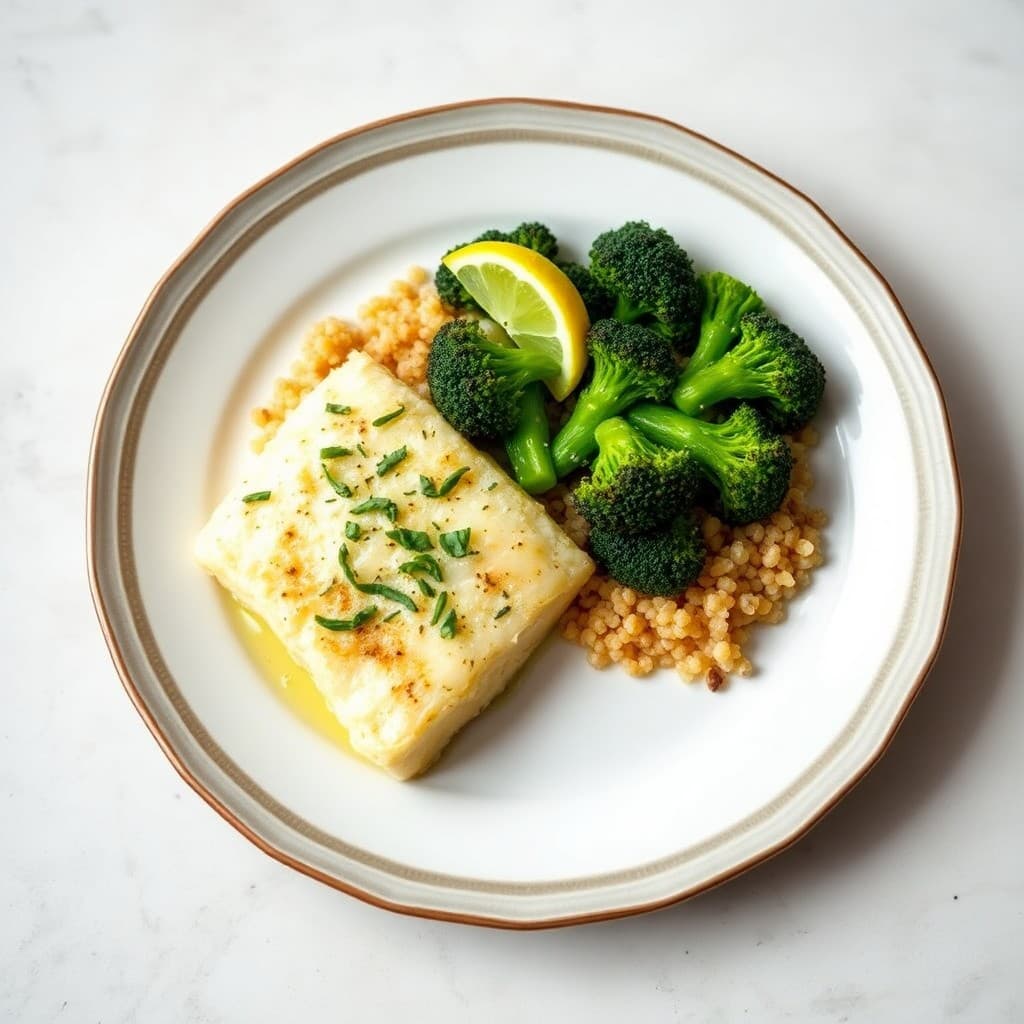 Lemon Herb Baked Cod with Roasted Broccoli & Quinoa