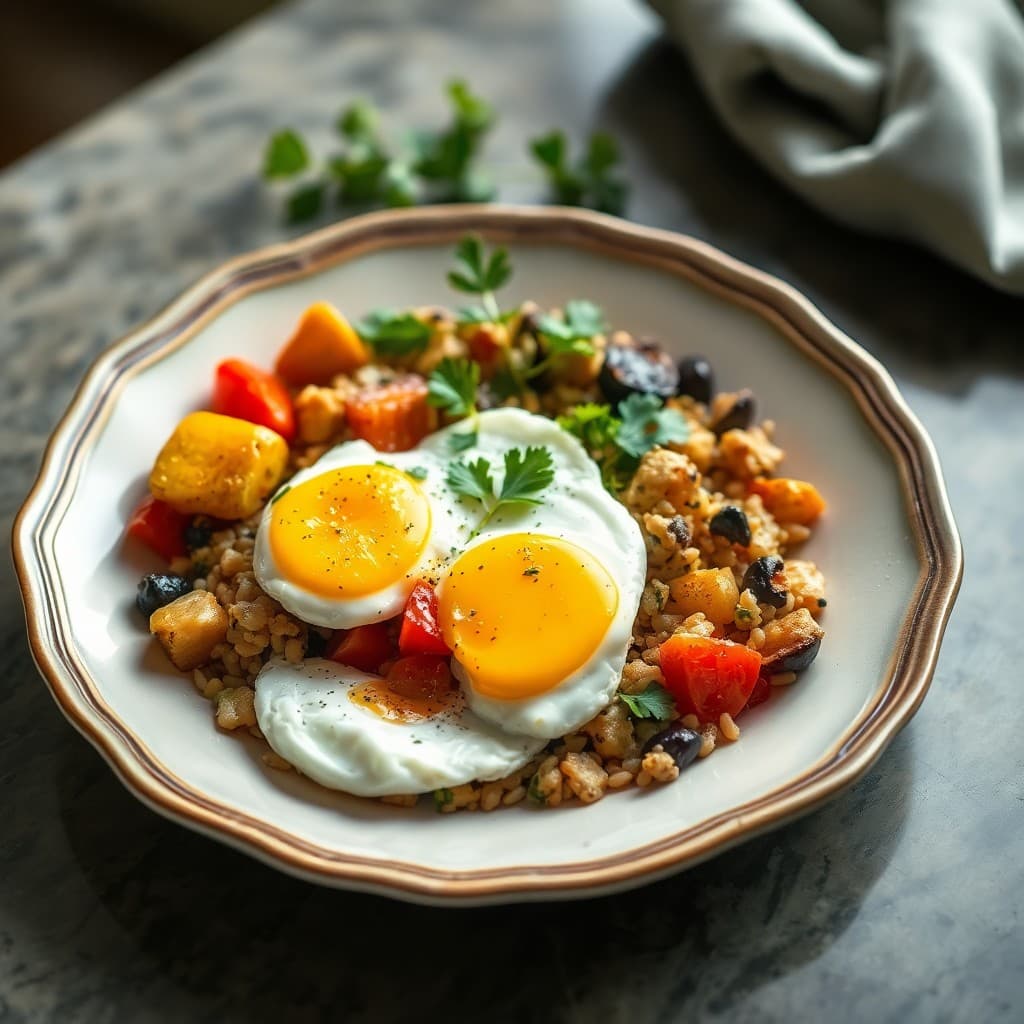 Mediterranean Roasted Vegetable and Egg Breakfast Bowl
