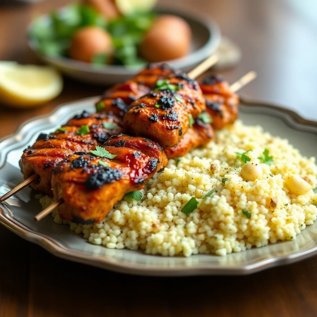 Fiery Moroccan Chicken Skewers with Lemon Couscous