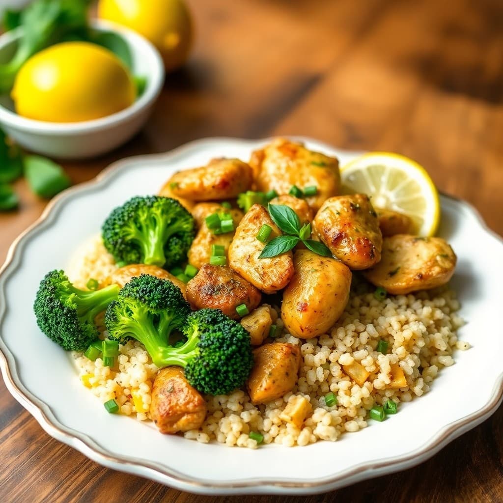 Sizzling Lemon-Herb Chicken Stir-Fry with Roasted Broccoli and Quinoa