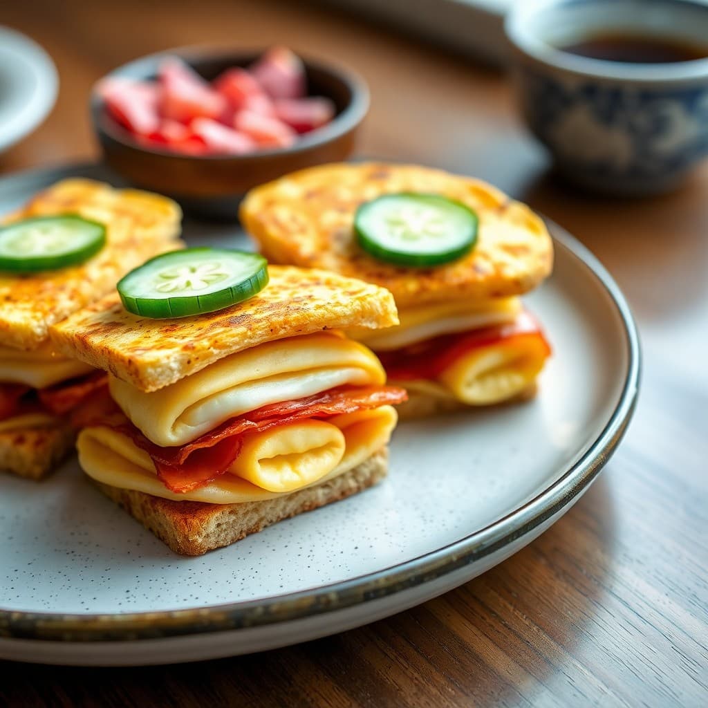 Japanese Tamagoyaki Breakfast Sandwiches with Miso Butter Toast
