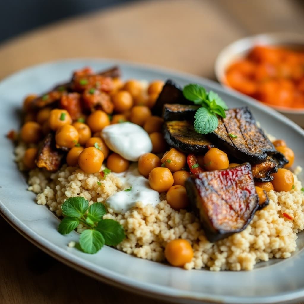 Harissa-Spiced Chickpea Tagine with Bulgur and Charred Eggplant