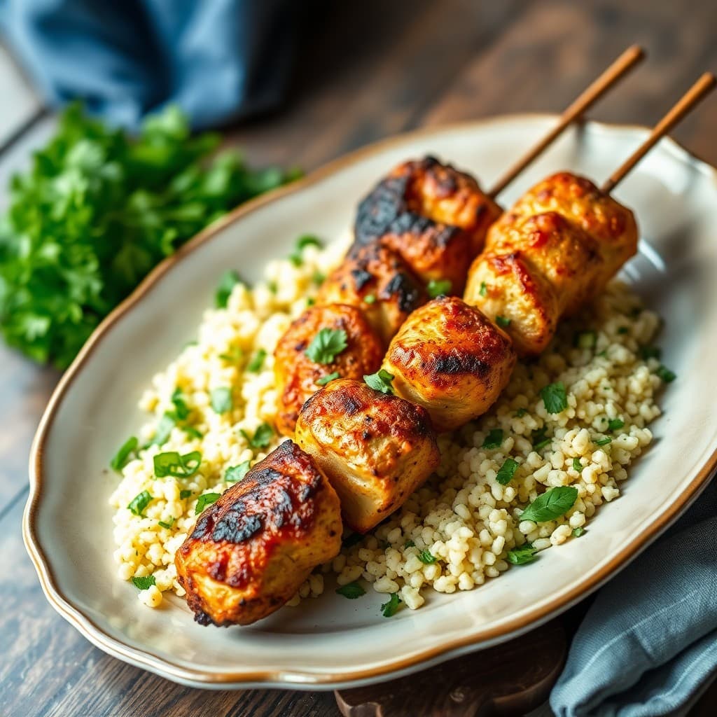 Moroccan Spiced Chicken Skewers with Herbed Couscous Salad