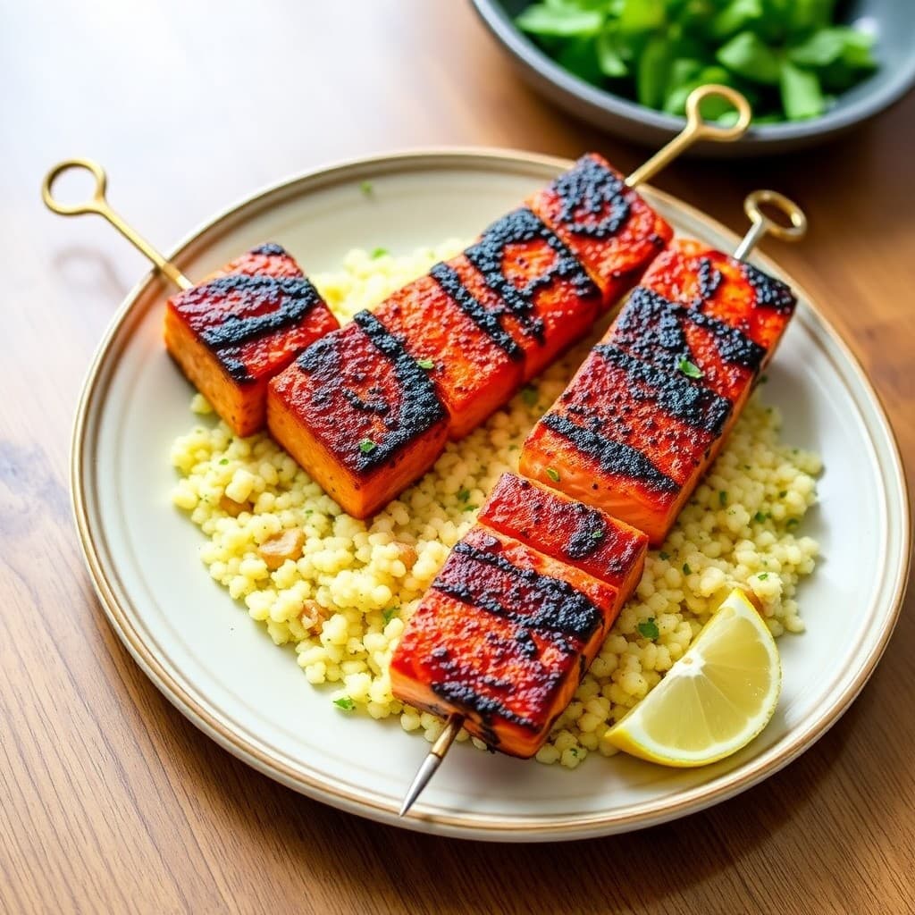Moroccan-Spiced Salmon Skewers with Lemon Couscous