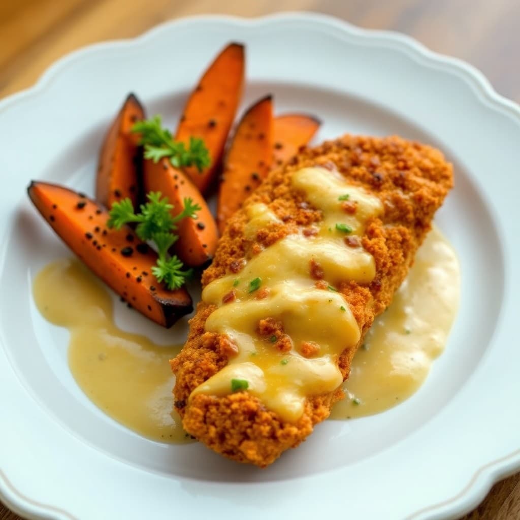 Cheesy Baked Chicken Tenders with Roasted Sweet Potato Wedges