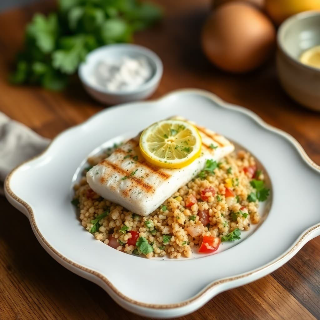 Lemon-Herb Grilled Halibut with Quinoa Tabbouleh
