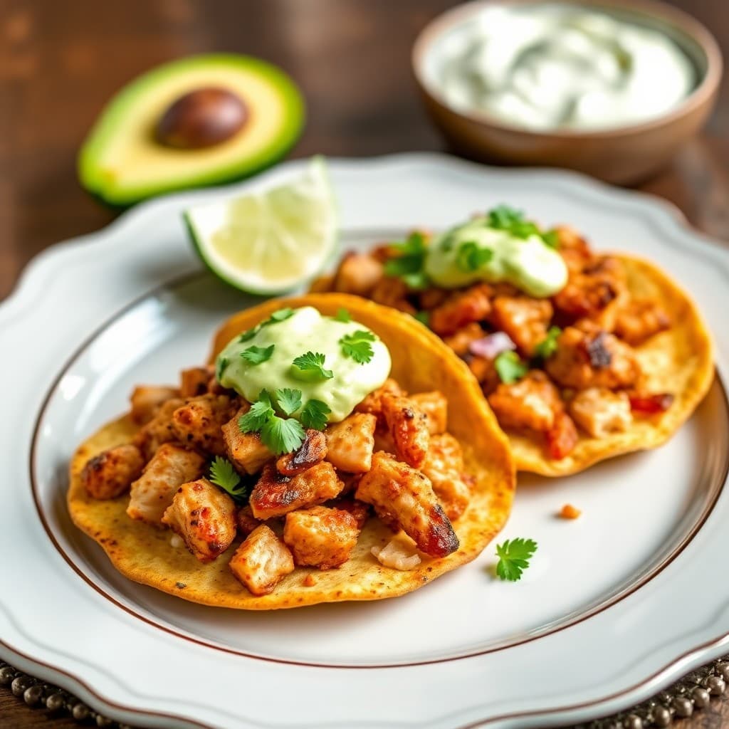 Zesty Chicken Tostadas with Avocado Lime Crema