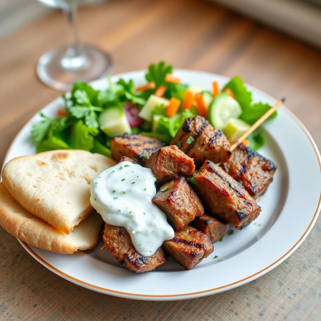 Greek Grilled Lamb Souvlaki with Tzatziki Sauce
