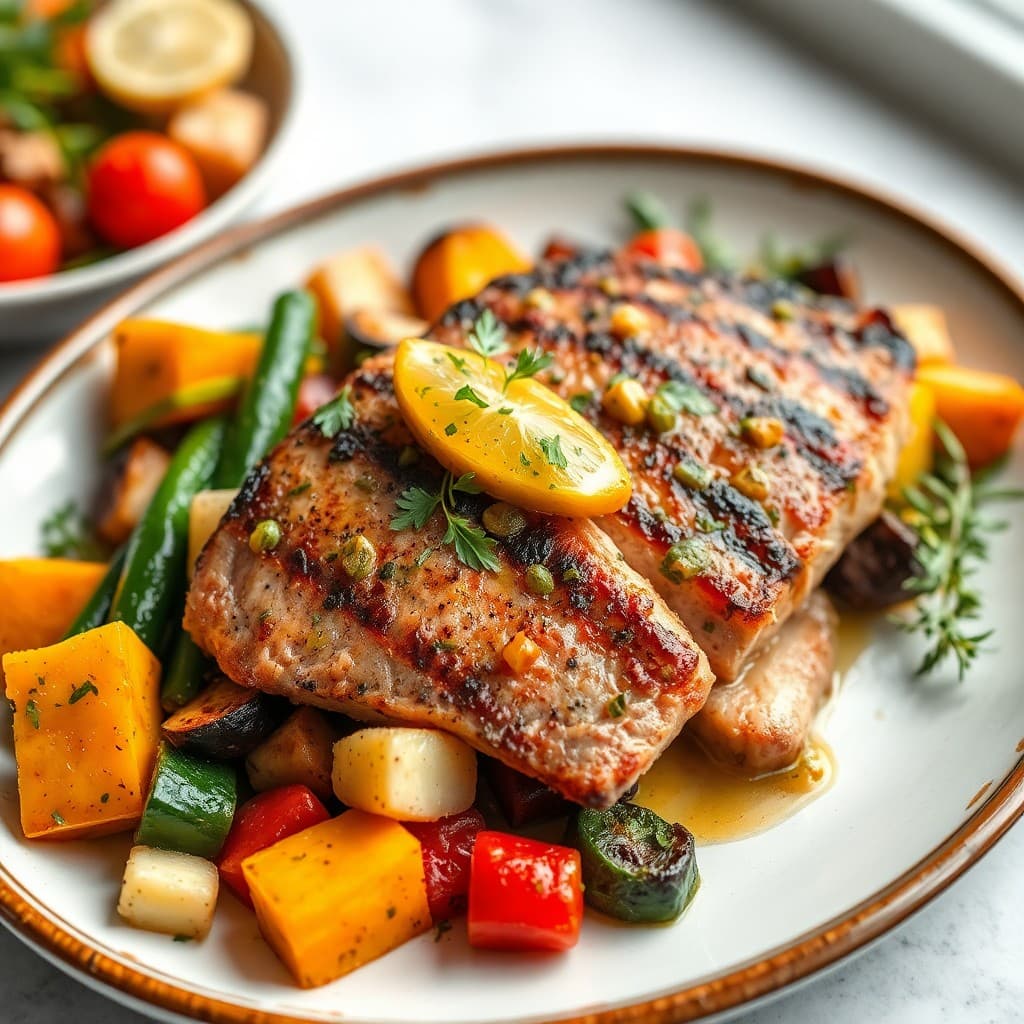 Seared Tuna with Roasted Mediterranean Veggies