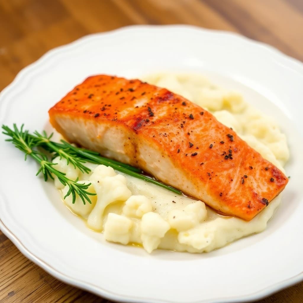 Keto Roasted Salmon with Buttery Cauliflower Mash