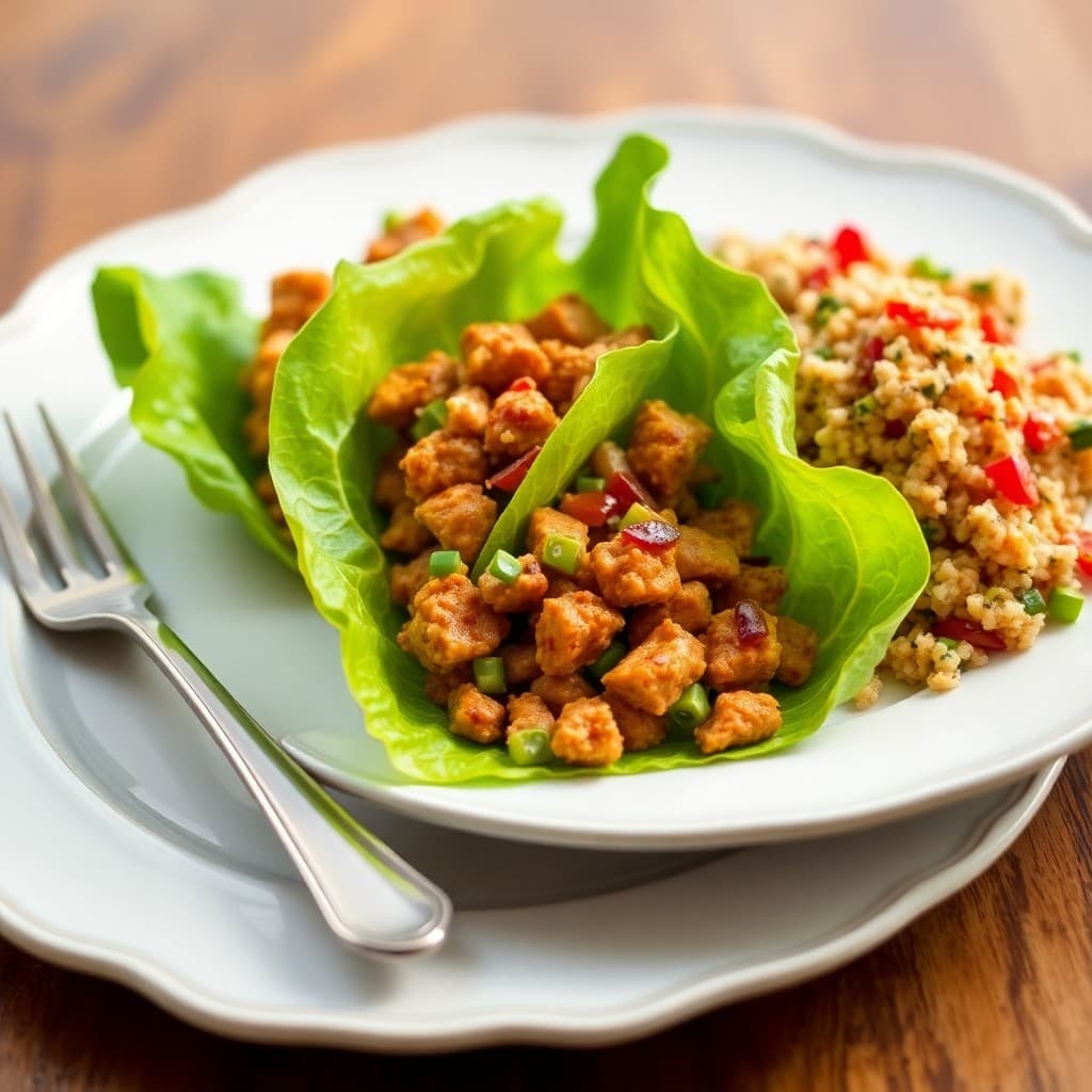 Spicy Chicken Lettuce Wraps with Quinoa Tabbouleh