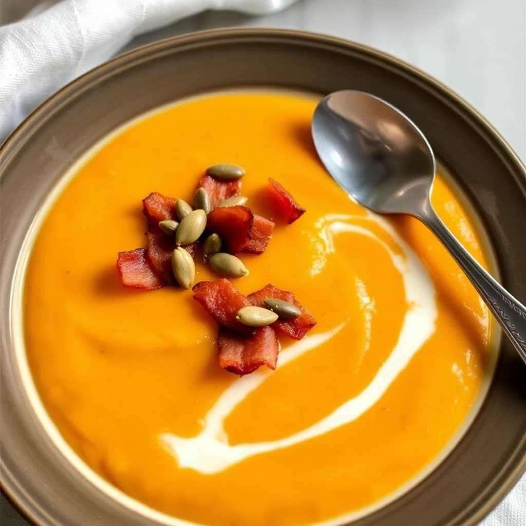 Roasted Butternut Squash Soup with Crispy Bacon