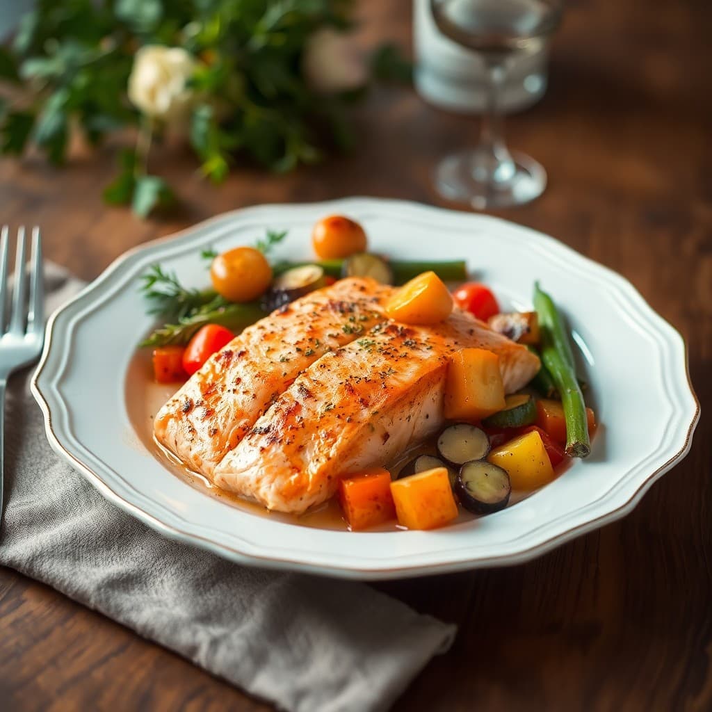 Baked Salmon with Roasted Winter Vegetables