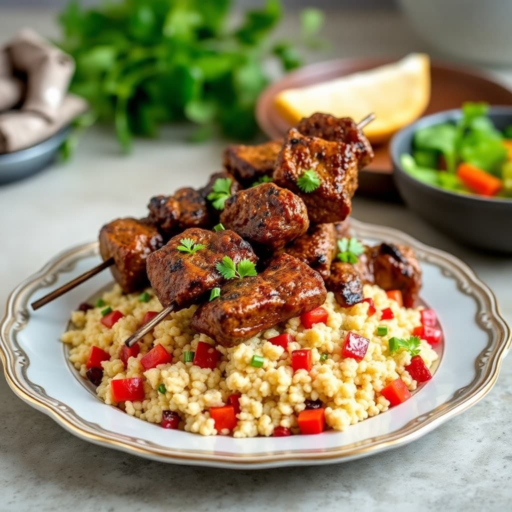 Sizzling Moroccan Beef Skewers with Couscous Salad
