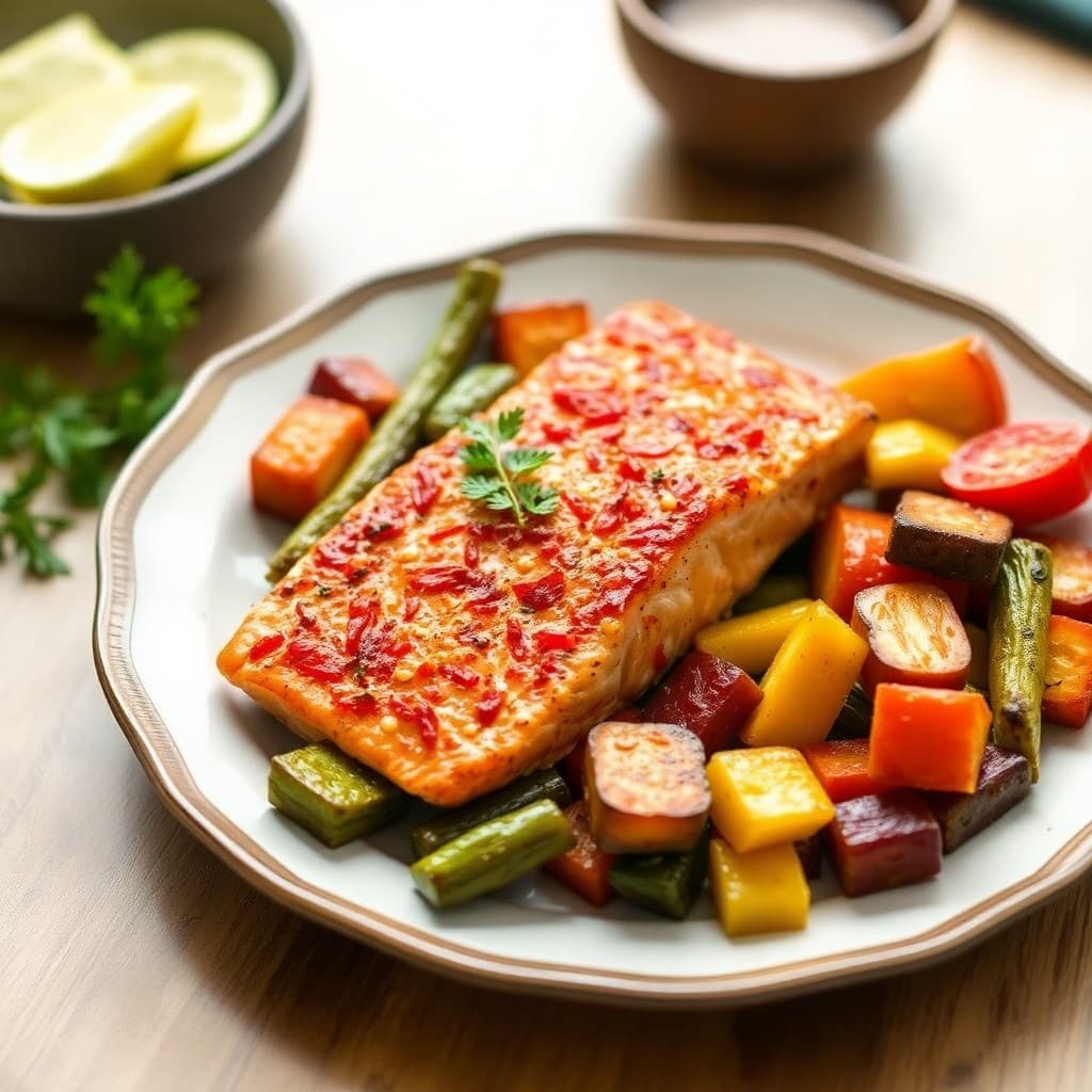Baked Chili-Lime Salmon with Roasted Vegetables