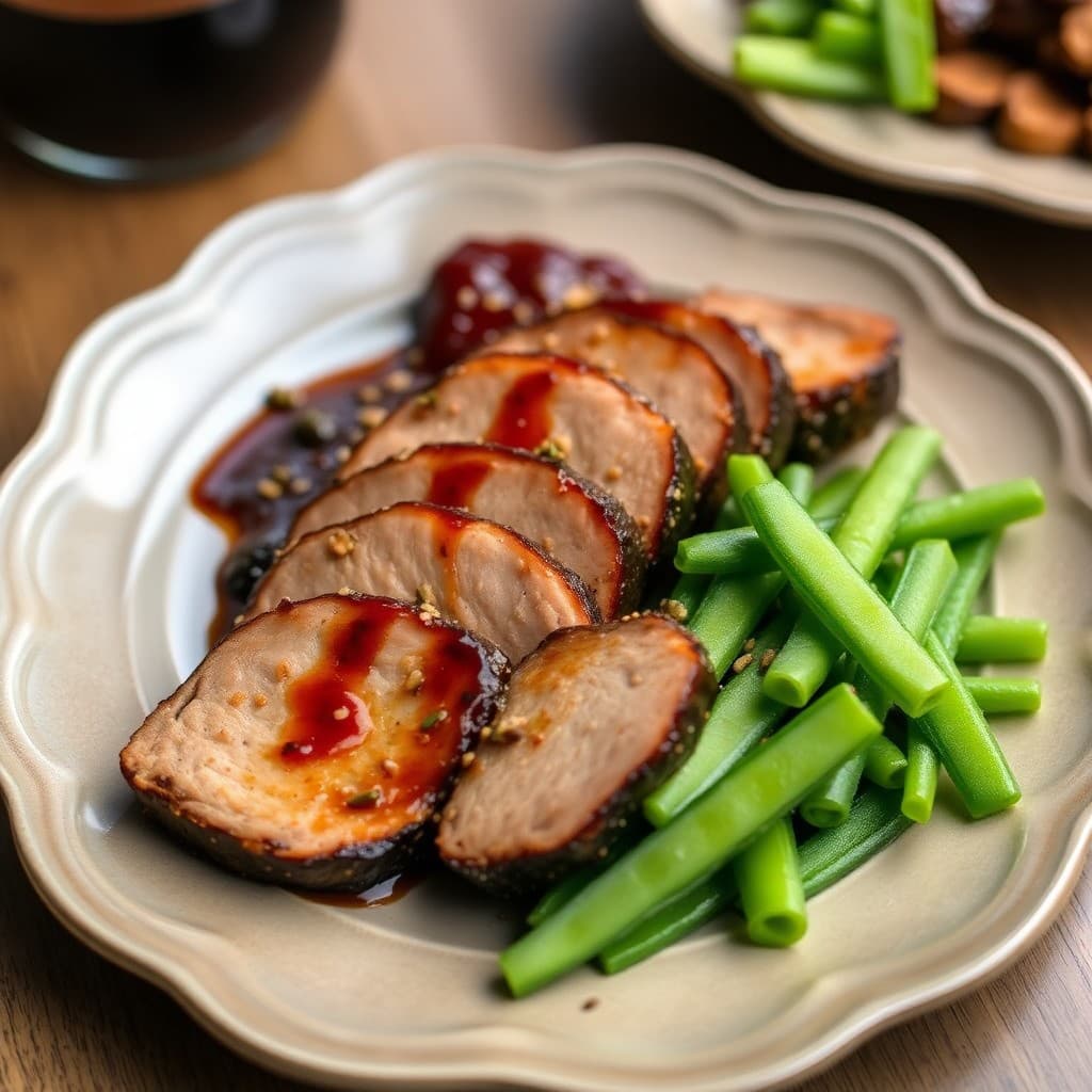 Teriyaki Glazed Pork Tenderloin with Sesame Snap Pea Salad