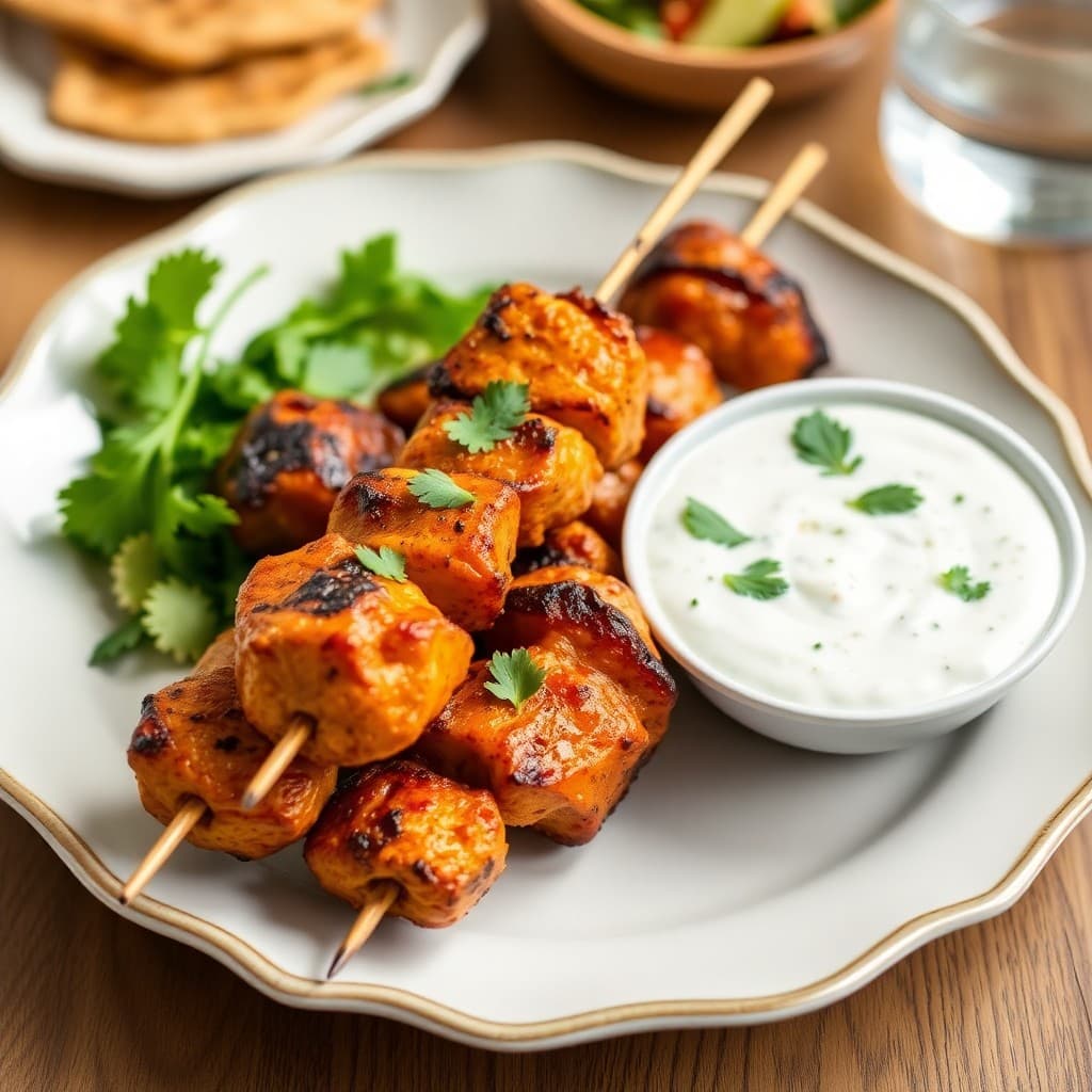 Tandoori Spiced Chicken Skewers with Mint Yogurt Sauce