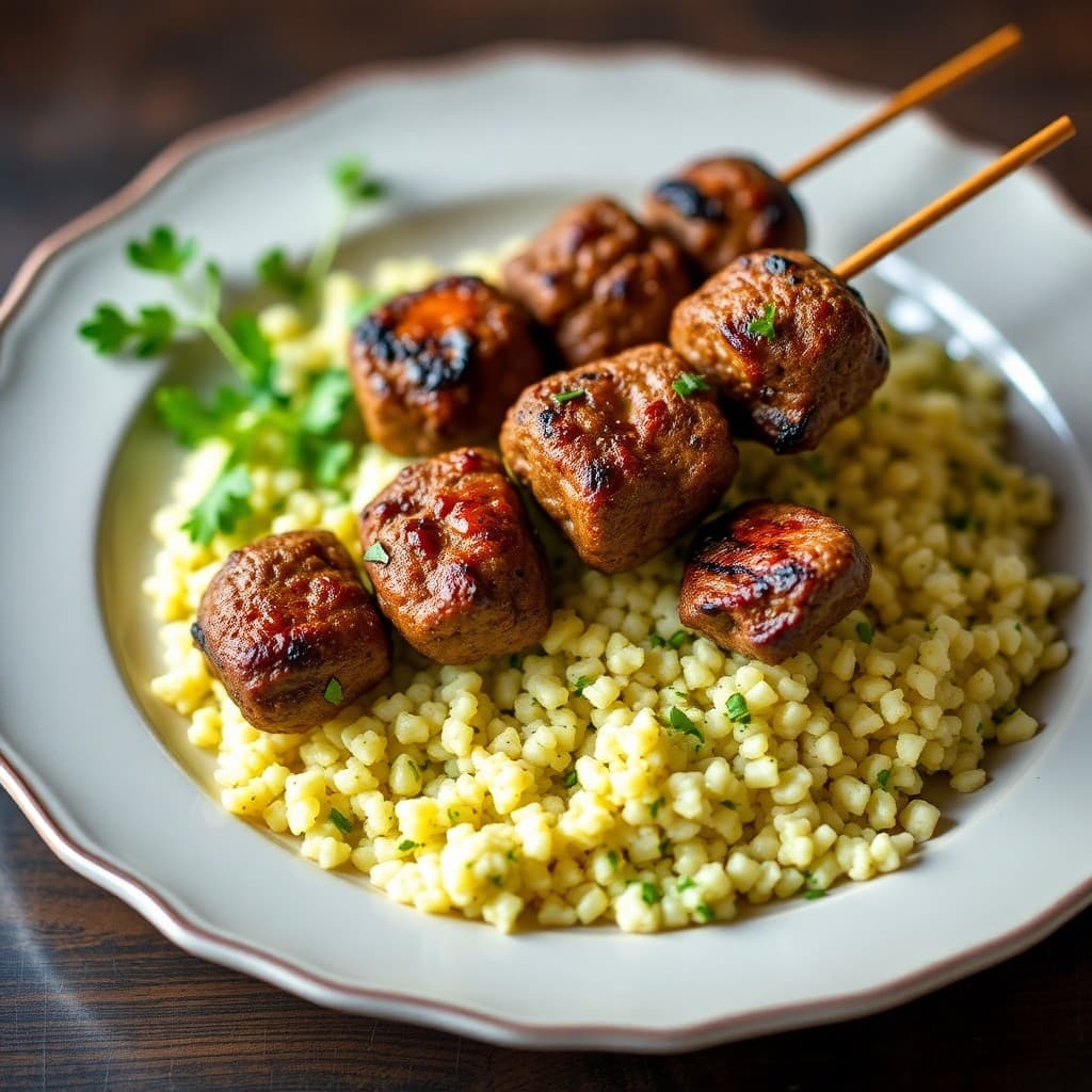 Moroccan-Spiced Lamb Kofta Skewers with Garlic Herb Couscous