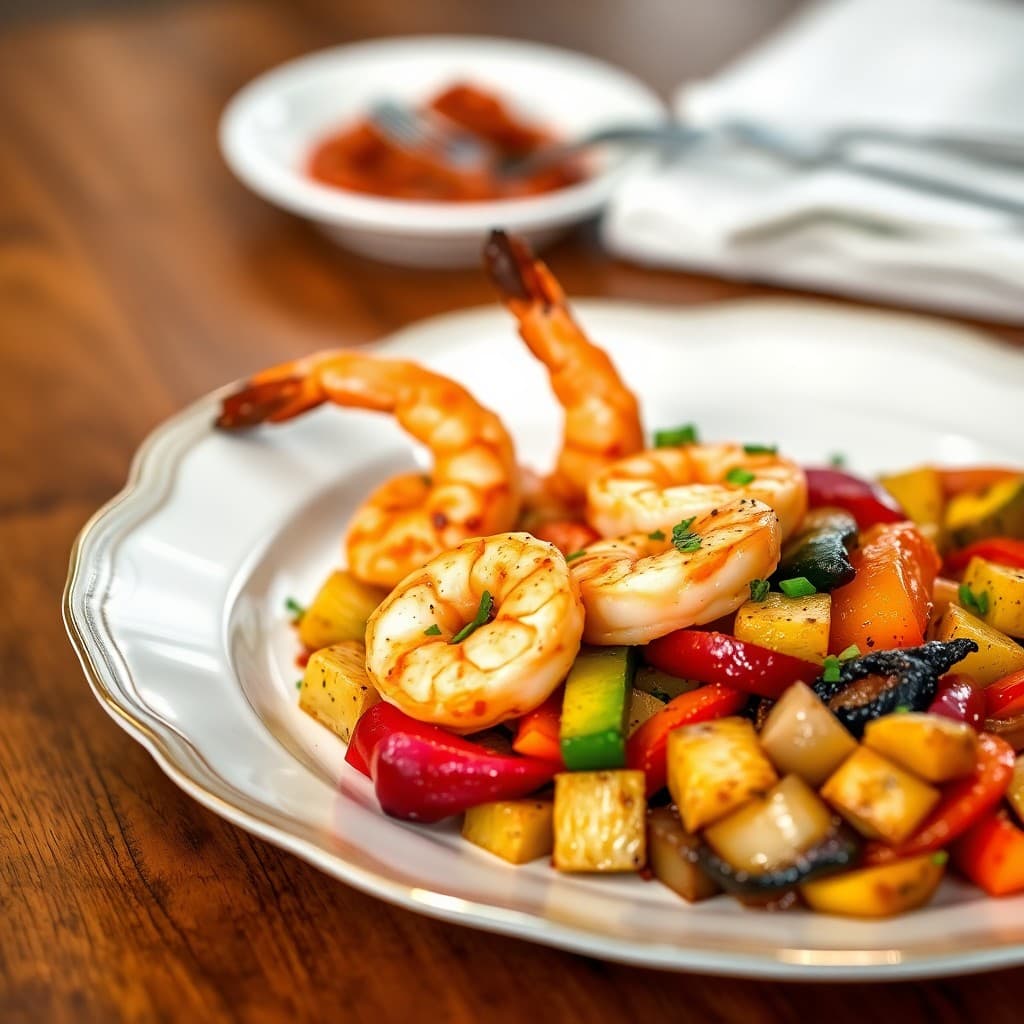 Seared Chili-Lime Shrimp with Roasted Vegetable Medley
