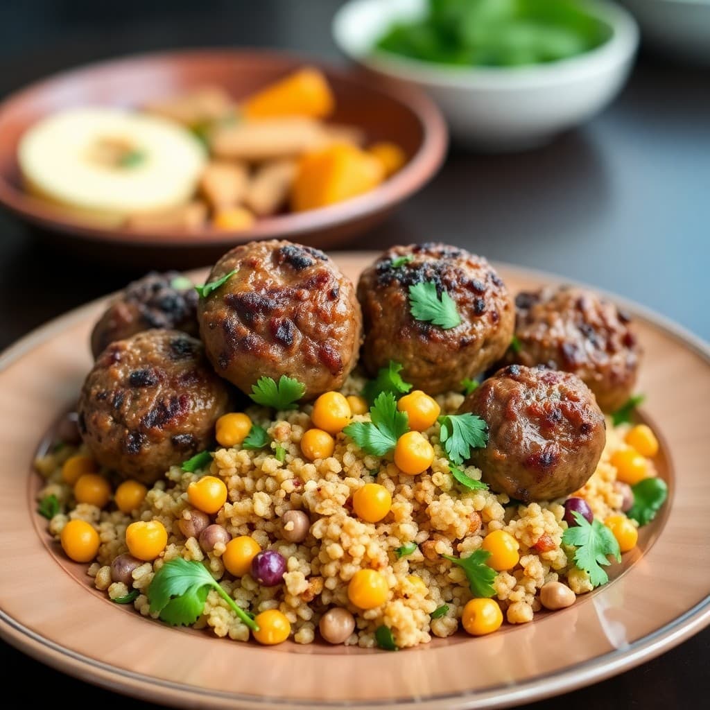 Seared Moroccan Lamb Meatballs with Roasted Butternut Squash and Quinoa Salad