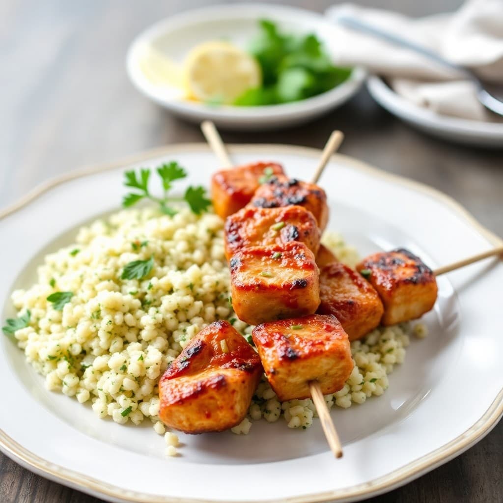 Zesty Mediterranean Chicken Skewers with Herbed Couscous