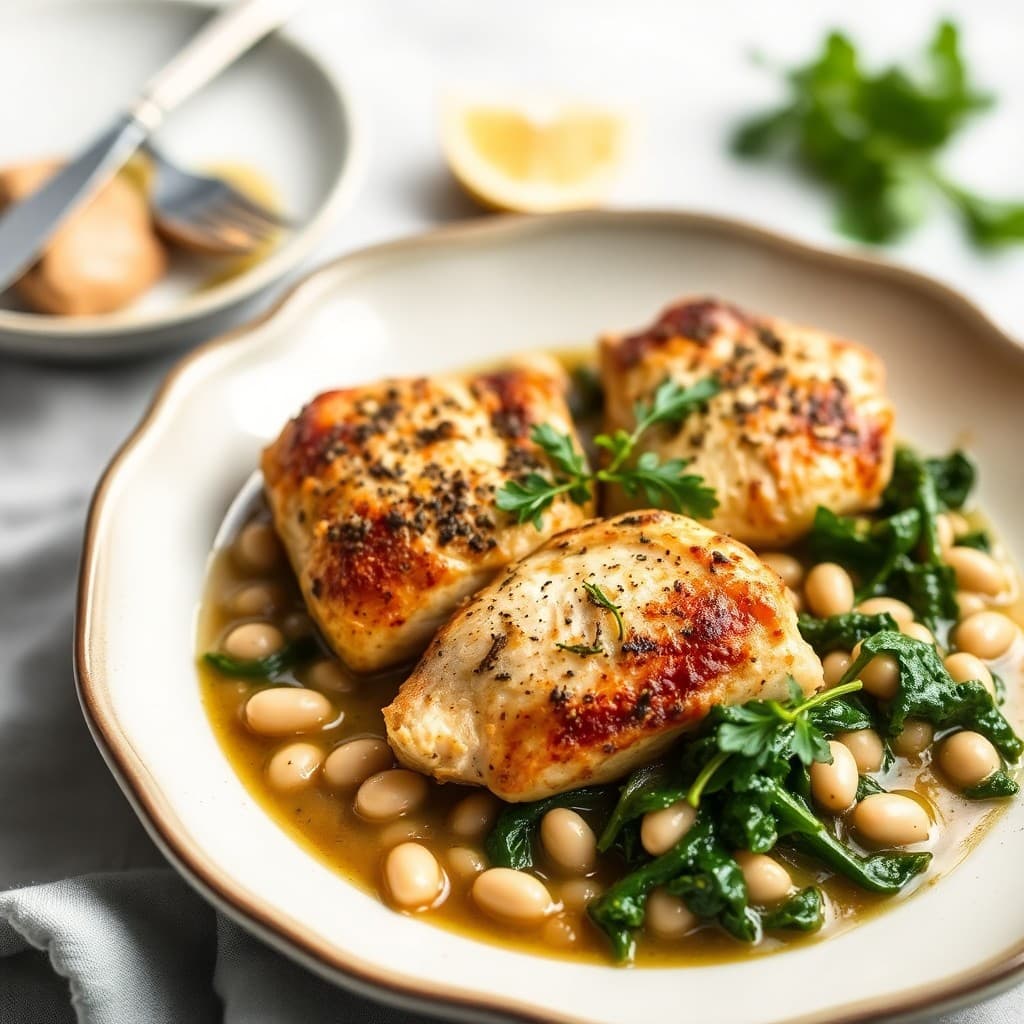 Provençal Herb-Roasted Chicken with White Bean & Kale Ragout