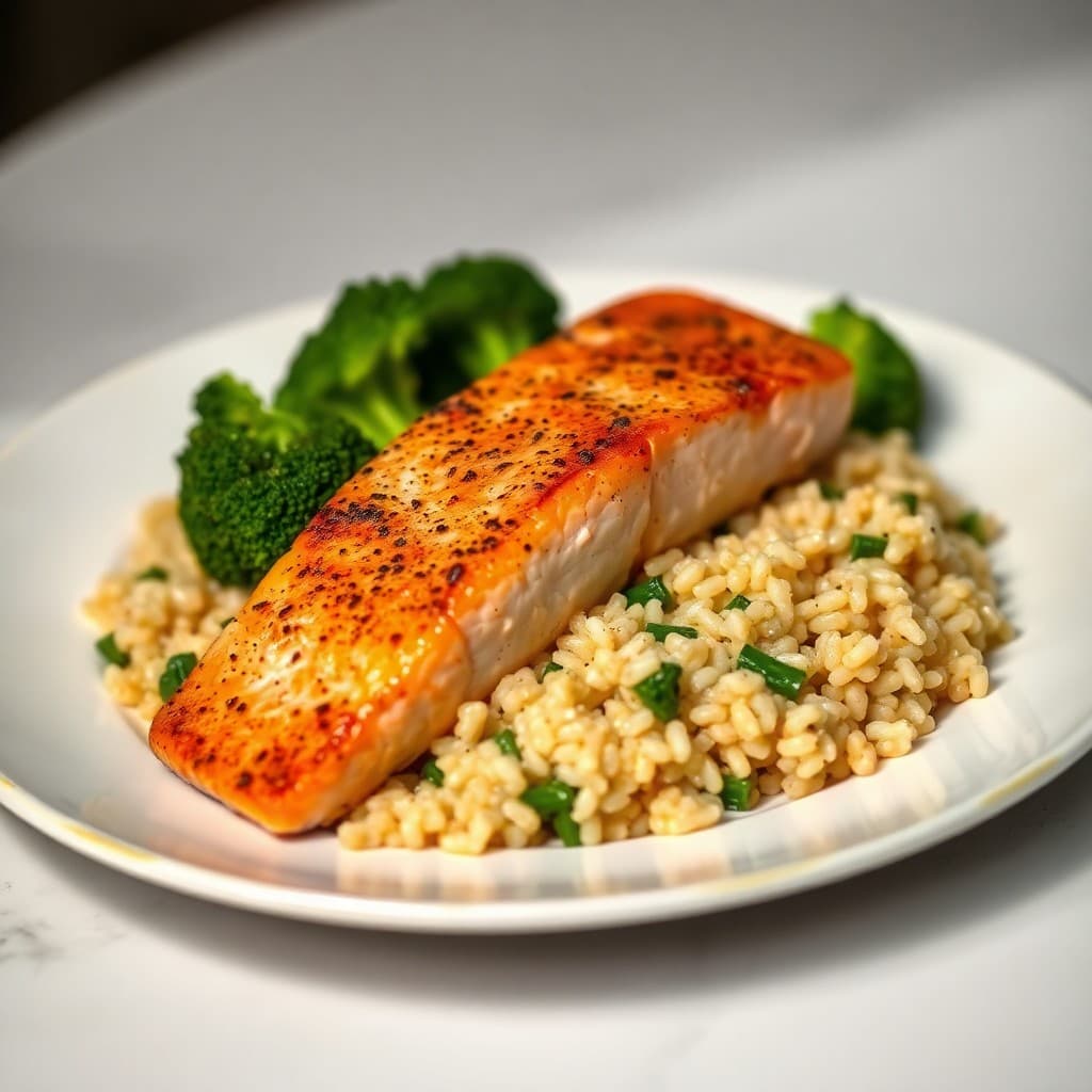 Seared Salmon with Roasted Broccoli and Quinoa