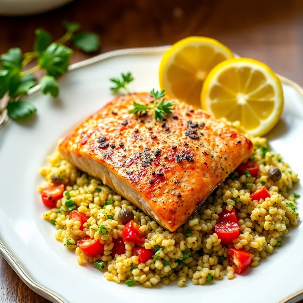 Mediterranean Baked Salmon with Lemon Herb Quinoa