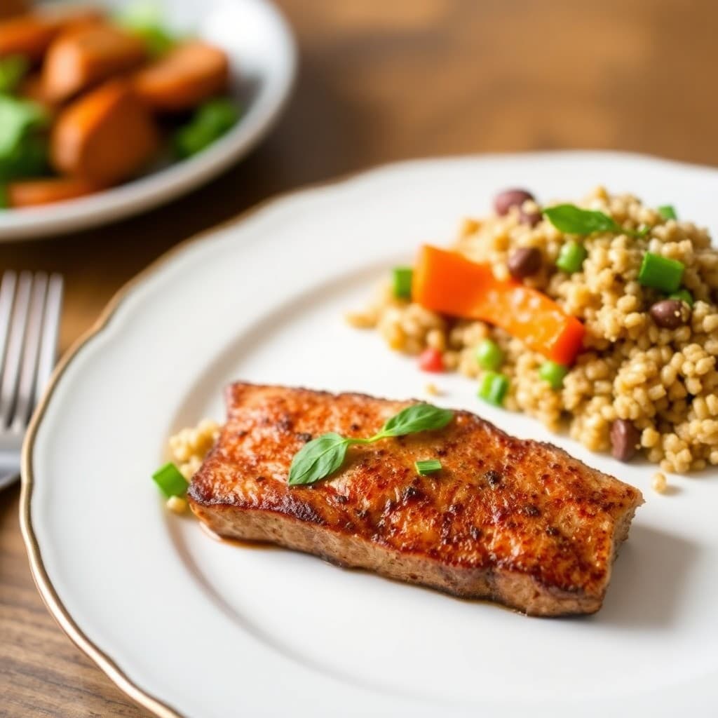 Seared Ahi Tuna with Roasted Sweet Potato and Quinoa Salad
