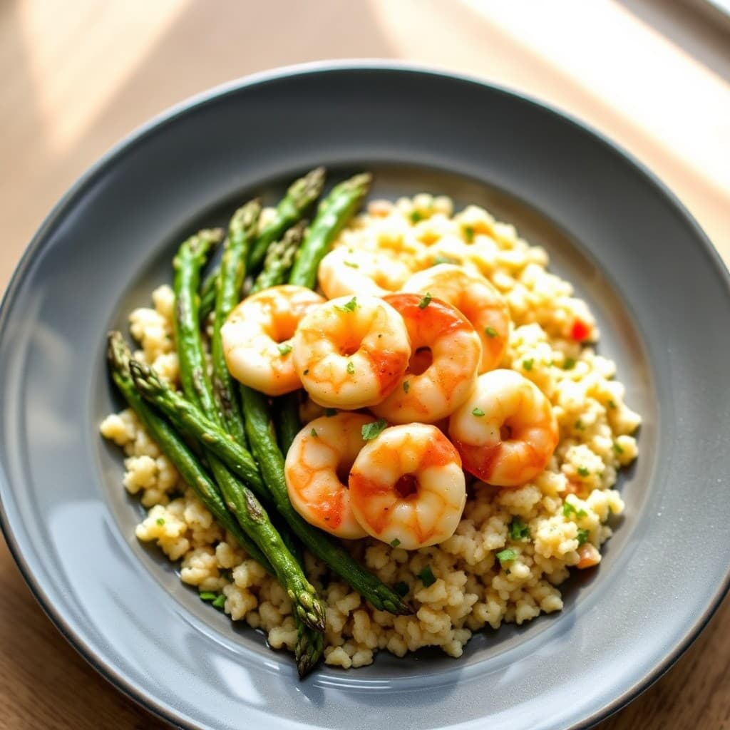 Zesty Garlic Shrimp with Roasted Asparagus and Quinoa