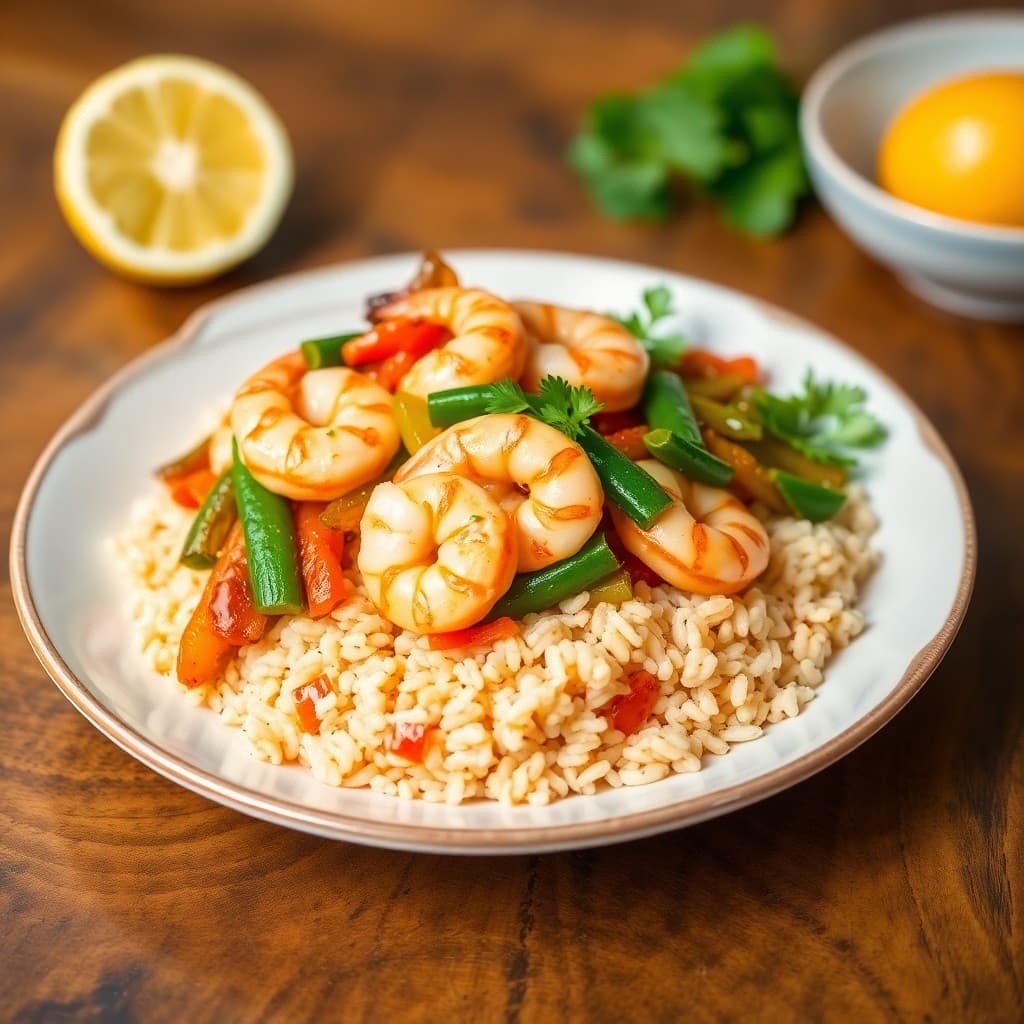 Lemon Garlic Shrimp Stir-Fry with Vegetable Fried Rice