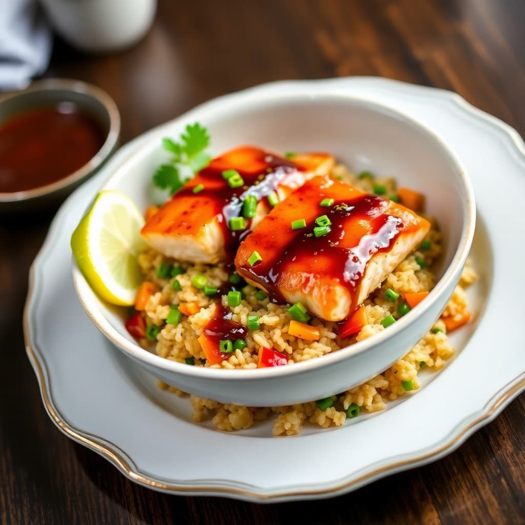 Miso-Glazed Salmon Bowls with Veggie Fried Rice