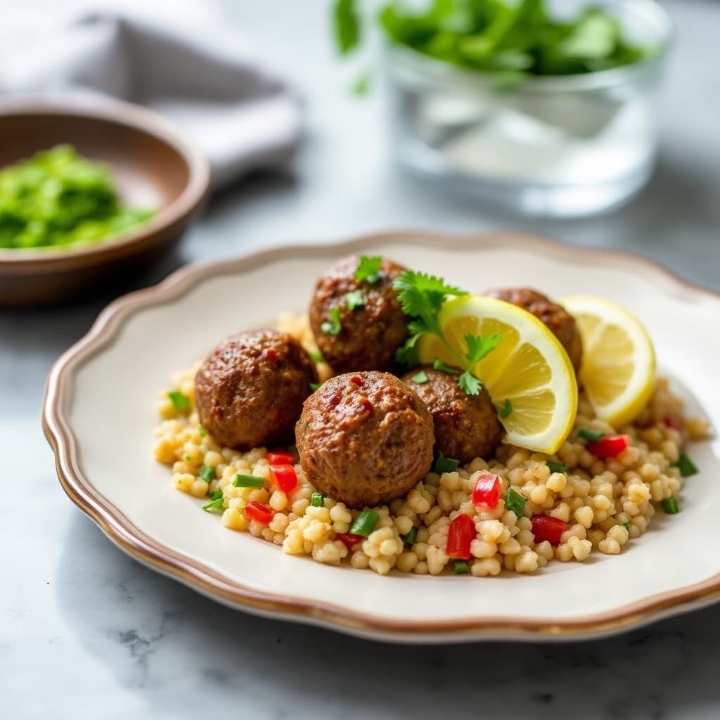 Moroccan-Style Beef Meatballs with Bulgur Wheat Salad