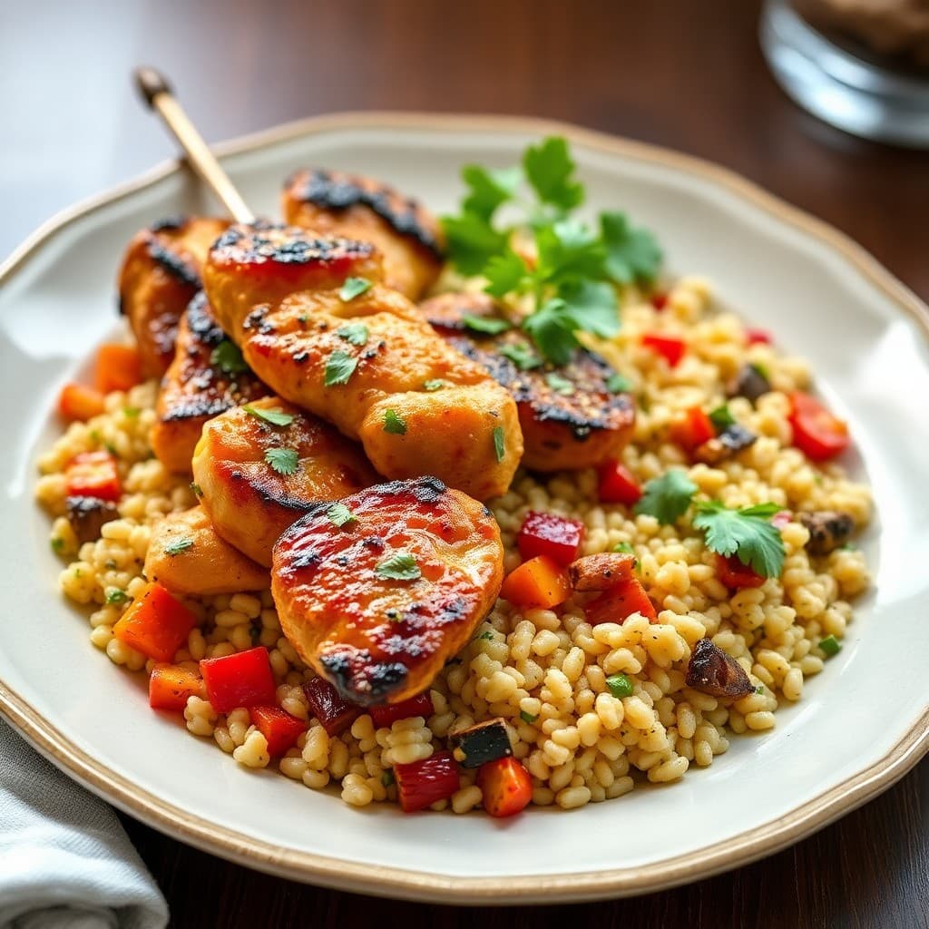 Mediterranean Chicken Skewers with Roasted Vegetable Couscous