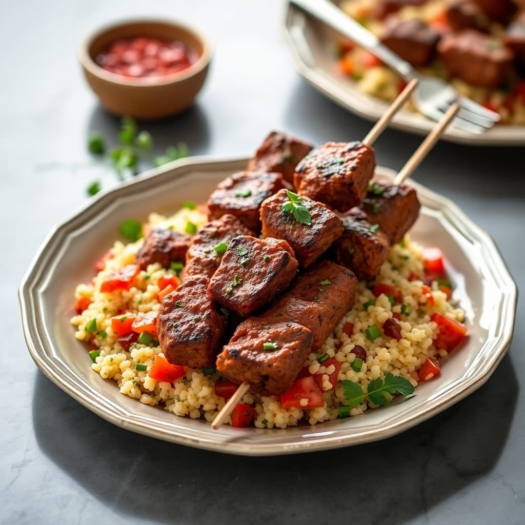 Moroccan Spiced Lamb Skewers with Couscous Tabbouleh