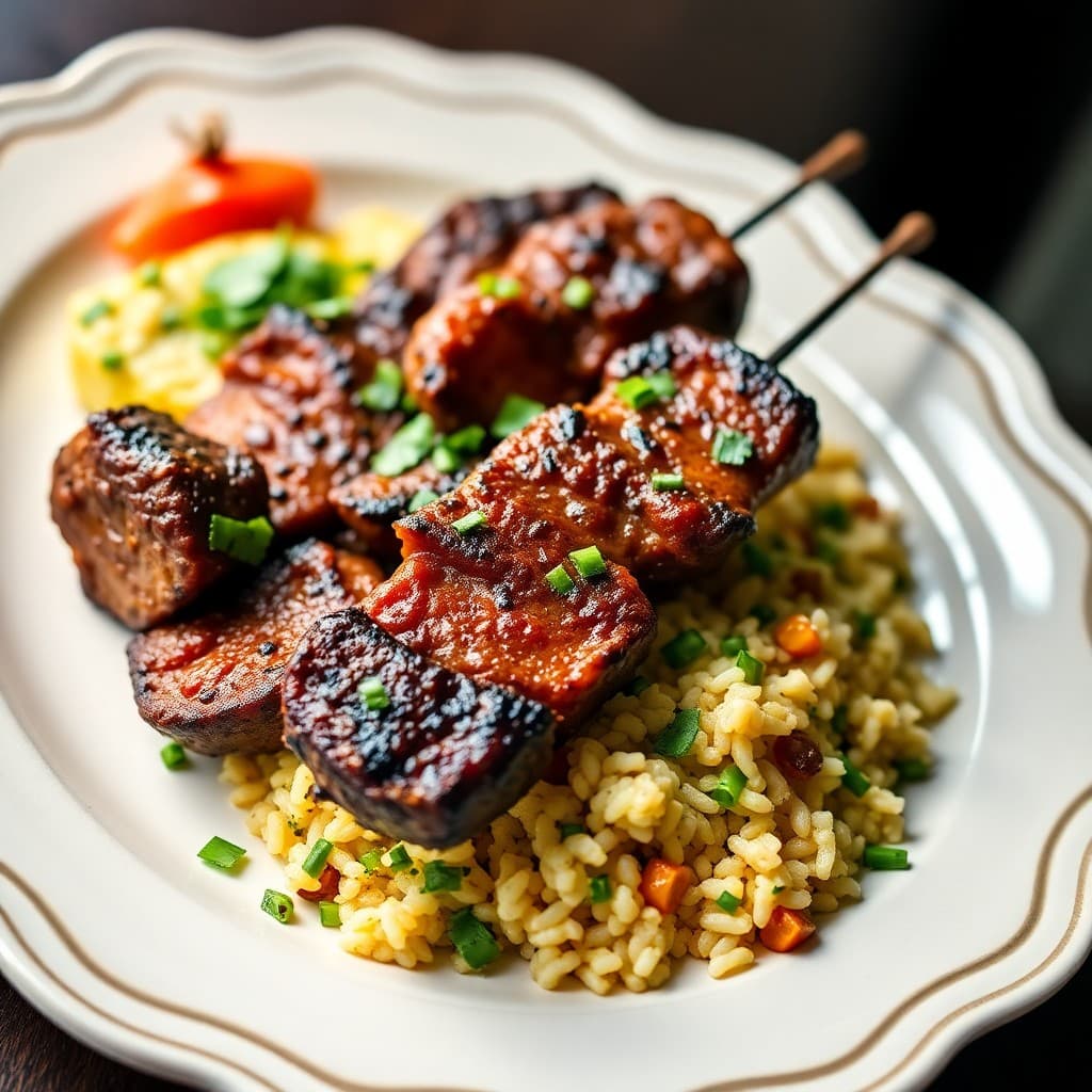 Brazilian Picanha Steak Skewers with Chimichurri Rice