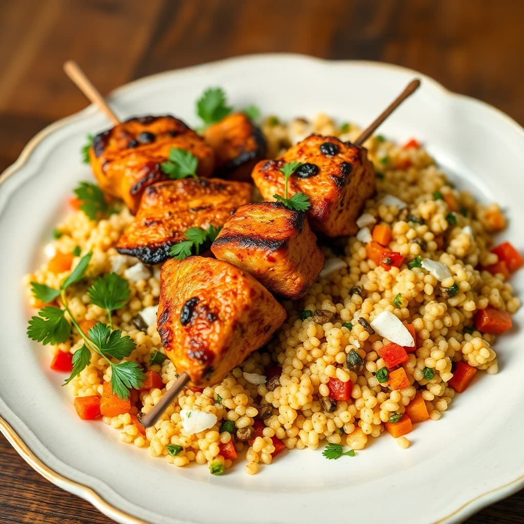 Moroccan Spiced Chicken Skewers with Coconut Vegetable Couscous