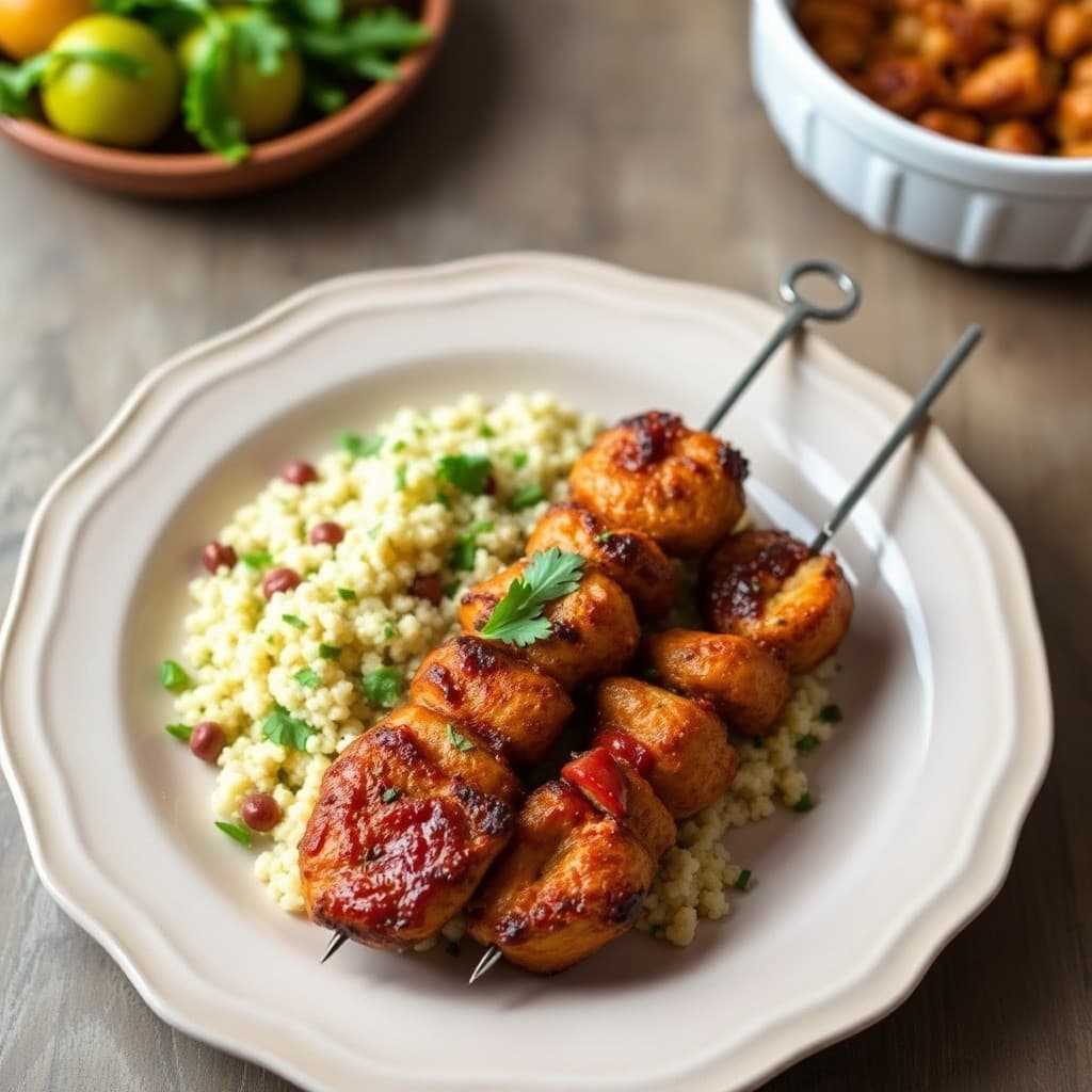 Zesty Moroccan Spiced Chicken Skewers with Herbed Couscous